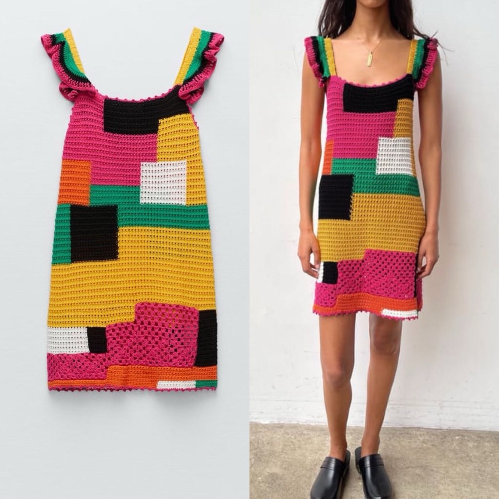 Zara Limited Edition Patchwork Crochet Dress Medium - Picture 3 of 7